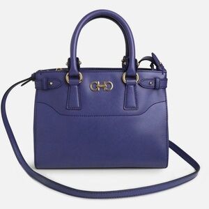 New AUTHENTIC Salvatore Ferragamo Navy Blue Leather Handbag